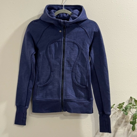 Lululemon Size 4 Blue Scuba Long Sleeve Full Zip Hoodie Thumb Holes Performance - Picture 1 of 5